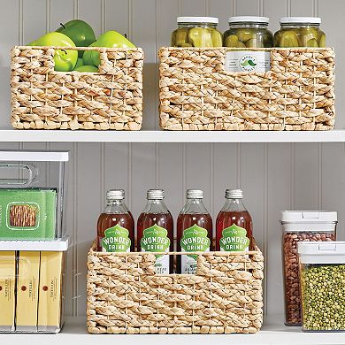 mDesign Hyacinth Braided Woven Pantry Bin Basket, Handles, 3 Pack, Natural/Tan