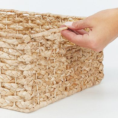 mDesign Hyacinth Braided Woven Pantry Bin Basket, Handles, 3 Pack, Natural/Tan