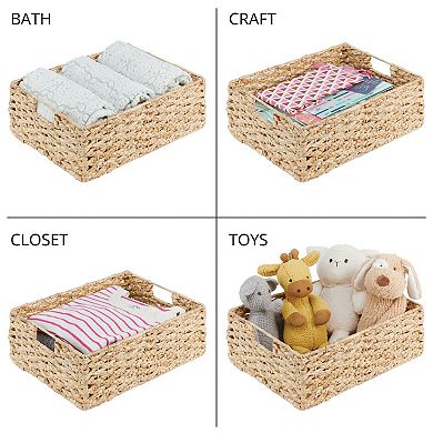 mDesign Hyacinth Braided Woven Pantry Bin Basket, Handles, 3 Pack, Natural/Tan
