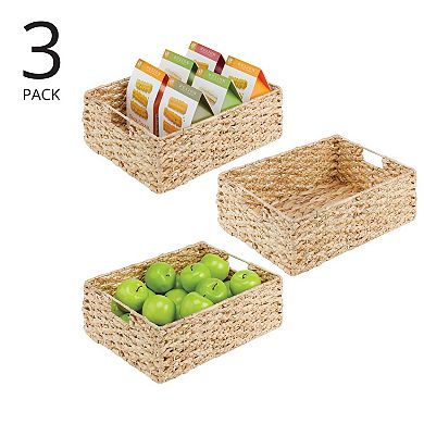mDesign Hyacinth Braided Woven Pantry Bin Basket, Handles, 3 Pack, Natural/Tan