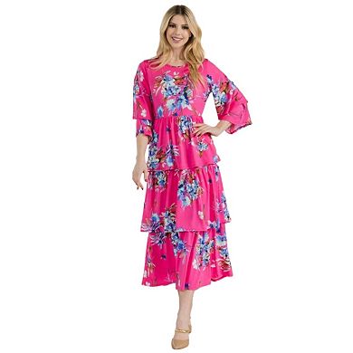 Fashnzfab Full Size Floral Ruffle Tiered Midi Dress