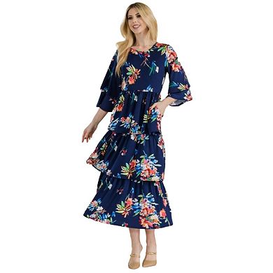 Fashnzfab Full Size Floral Ruffle Tiered Midi Dress
