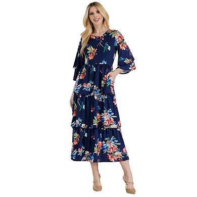 Fashnzfab Full Size Floral Ruffle Tiered Midi Dress