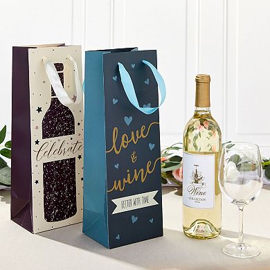 12 Pack Wine Bottle Gift Bags With Handles For Wedding, Birthday, 4 Designs