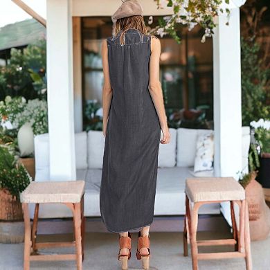 Women's Classic Button-down Collar Denim Shirt Dress