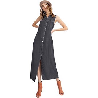 Women's Classic Button-down Collar Denim Shirt Dress