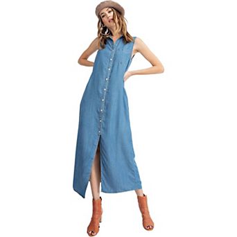 Women's Classic Button-down Collar Denim Shirt Dress