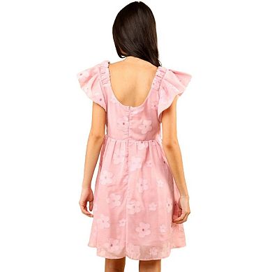 Fashnzfab Flower Embroidered Organza Mini Dress