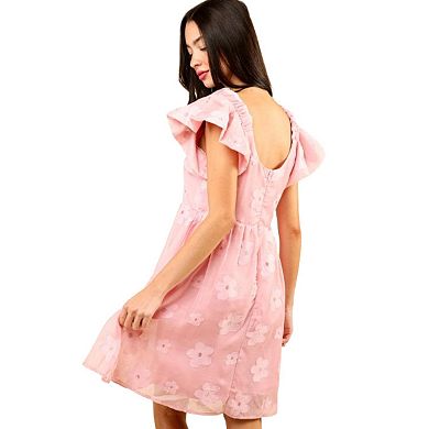 Fashnzfab Flower Embroidered Organza Mini Dress