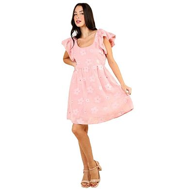 Fashnzfab Flower Embroidered Organza Mini Dress