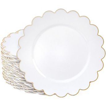 White Plastic Plates With Gold Scalloped Edge (9 in 50 Pack)