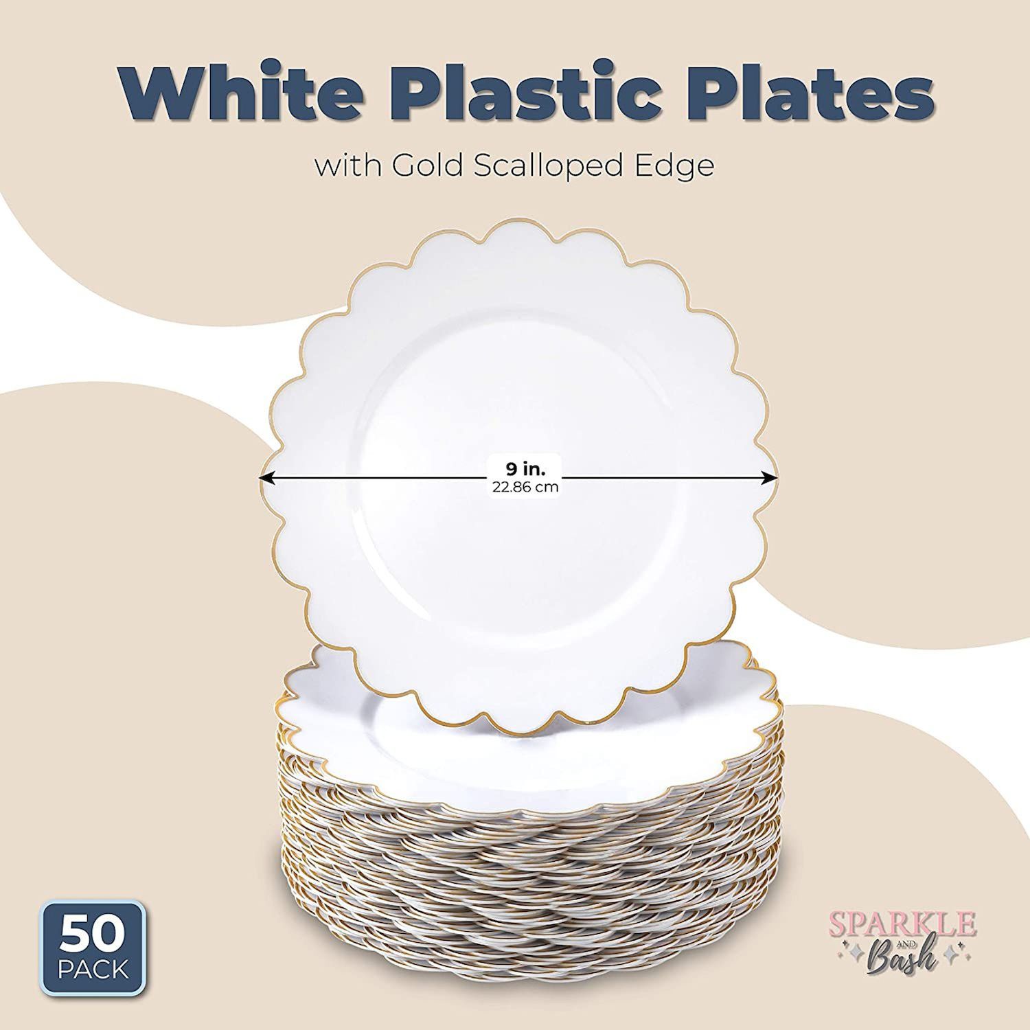 Set of 6-7.5-Inch Vintage Salad Plates with Gold Scalloped Edge and
