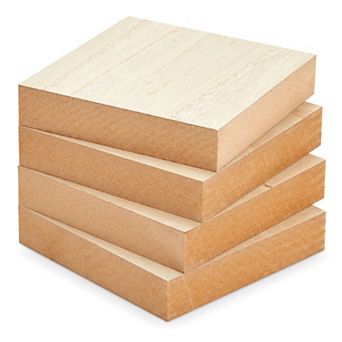 Unfinished MDF Wood Blocks for Crafts, Wooden Square Blocks for DIY (4 Pack)