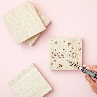 Unfinished MDF Wood Blocks for Crafts, Wooden Square Blocks for DIY (4 Pack)