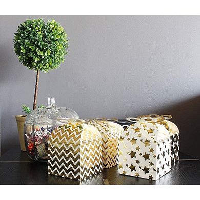36 Paper Gable Boxes for Party Favors, 4 Gold Patterns Designs, 3.7x3.2x3.7 in