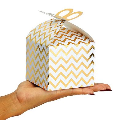 36 Paper Gable Boxes for Party Favors, 4 Gold Patterns Designs, 3.7x3.2x3.7 in