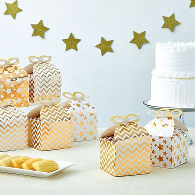 36 Paper Gable Boxes for Party Favors, 4 Gold Patterns Designs, 3.7x3.2x3.7 in