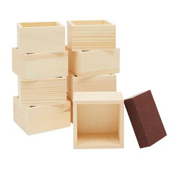 10 Unfinished Small Wooden Boxes For Crafts With 1 Sanding Sponge (4 in 11 Pcs)