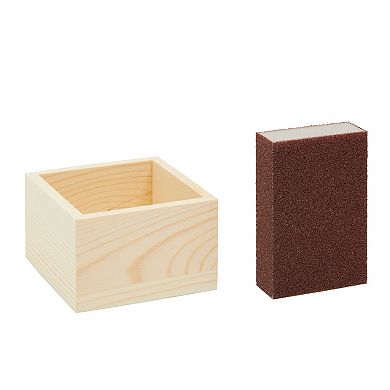 10 Unfinished Small Wooden Boxes For Crafts With 1 Sanding Sponge (4 In, 11 Pcs)