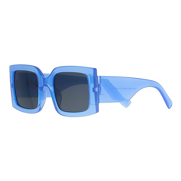Women's Cali Blue Plastic Rectangle With Smoke Lens Sunglasses