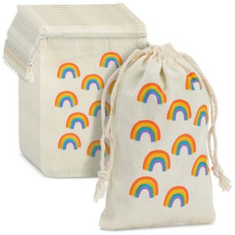 12 Pack Drawstring Gift Bag Treat Pouch Rainbow Unicorn Kid Birthday Party 4x6 "