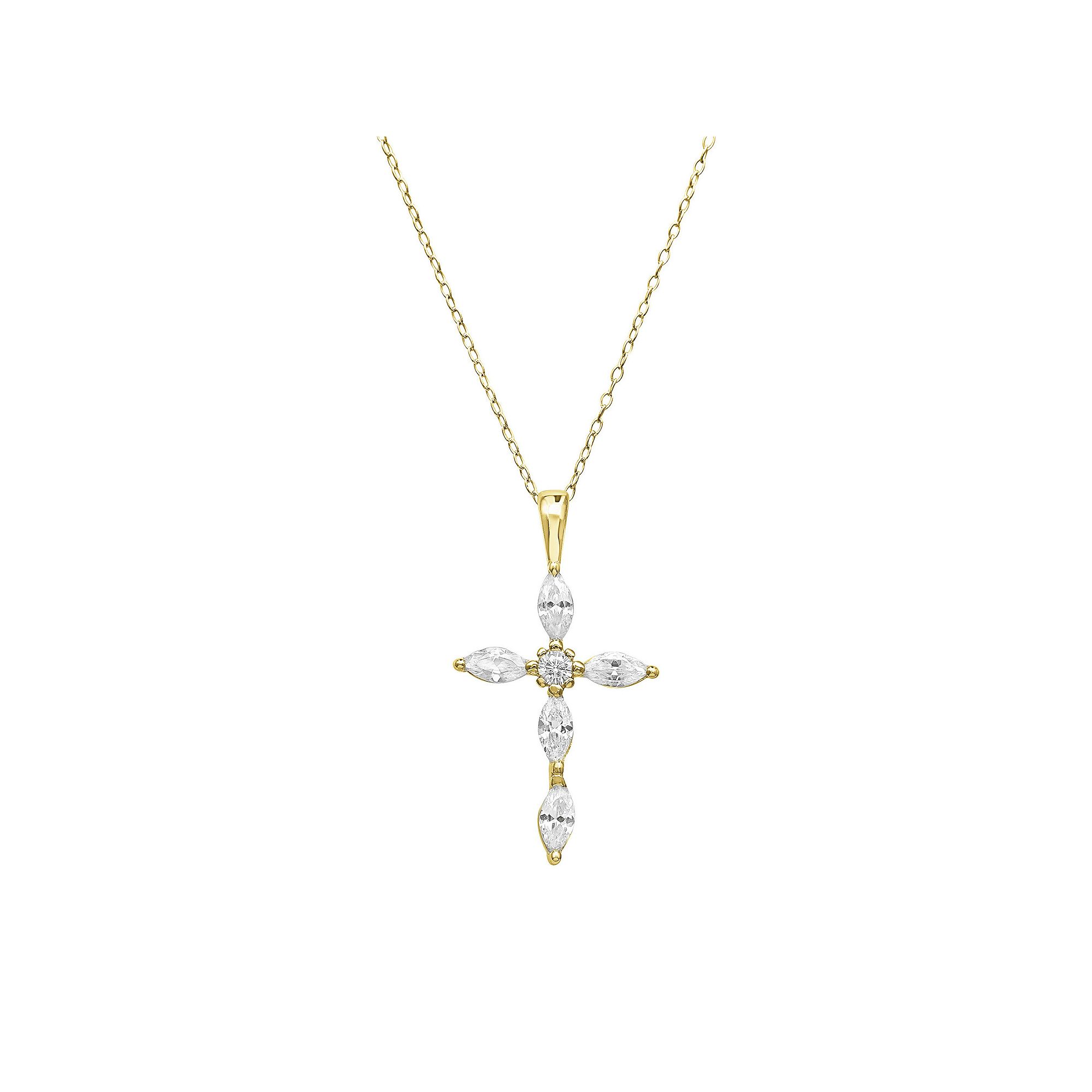 PRIMROSE Sterling Silver Marquise Cubic Zirconia Cross Pendant Cable Chain