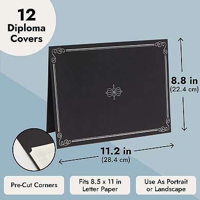 12 Pack Black Certificate Holders For Diploma, Achievements (11.2 X 8.8 In)
