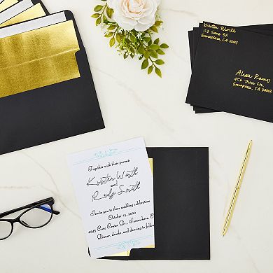 50-pack Black A7 Gold Foil Lined Greeting Banquets Luxury Invitation Envelopes