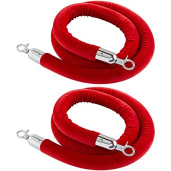 2 Pack Red Velvet Stanchion Rope With Silver Chrome Plated Hooks, 5 Feet