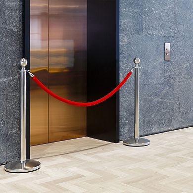 2 Pack Red Velvet Stanchion Rope With Silver Chrome Plated Hooks, 5 Feet