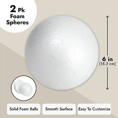 2 Pack Foam Balls For Crafts, 6-inch Round White Spheres For Diy Projects