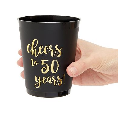 16 Pack Plastic Party Cups For Cheers To 50 Years Birthday Supplies, Black, 16oz