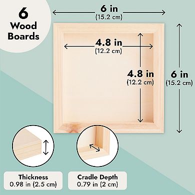 6 Pack Unfinished Wood Canvas Boards For Painting, 6x6 Wooden Panels For Crafts