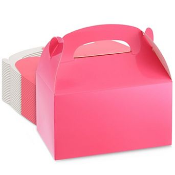 24 Pack Pink Gable Boxes With Handles For Party Favors (6.2x3.5x3.6 In)