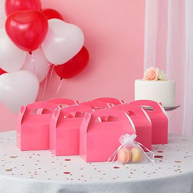 24 Pack Pink Gable Boxes With Handles For Party Favors (6.2x3.5x3.6 In)
