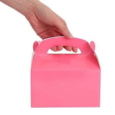 24 Pack Pink Gable Boxes With Handles For Party Favors (6.2x3.5x3.6 In)