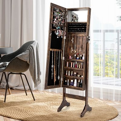 Standing Jewelry Organizer Armoire with Full Length Mirror