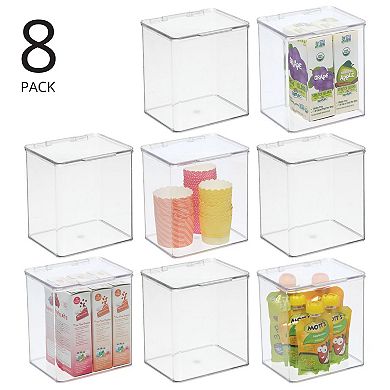 mDesign Plastic Stackable Kitchen Food Storage Box, Hinged Lid, 8 Pack - Clear