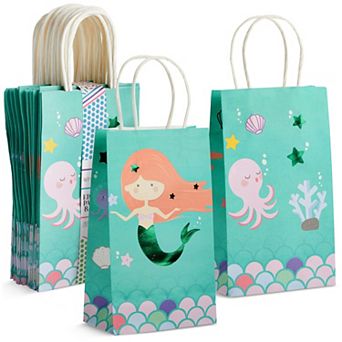 24 Pack Mermaid Gift Bags With Handles For Party Favors (5.3 X 3.2 X 9 in