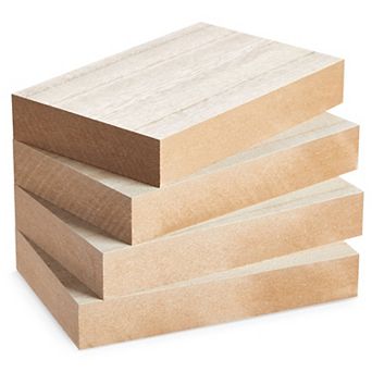 Unfinished MDF Wood Blocks for Crafts, Wooden Square Blocks for DIY (4 Pack)