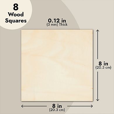 8 Pack Unfinished 8x8 Wood Squares For Diy Crafts, 1/8 Inch Plywood