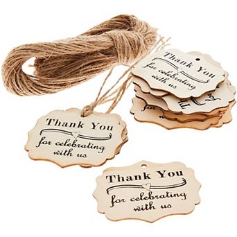 100x Wood Thank You Tags Twine for Wedding and Baby Shower Party Favors