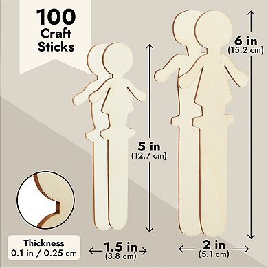 100 Pack People Shaped Craft Sticks, Wooden Popsicle Sticks For Diy Projects