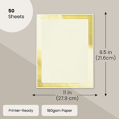 50 Sheets Gold Foil Award Certificate Paper 8.5 x 11 Inches for Printing (Ivory)