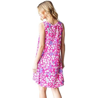 Fashnzfab Full Size Floral V-neck Tank Dress With Pockets