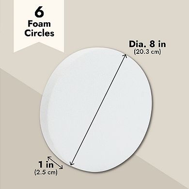 6 Pack Round Foam Circles For Crafts, White Discs For Diy Projects, 8 X 8 X 1 In