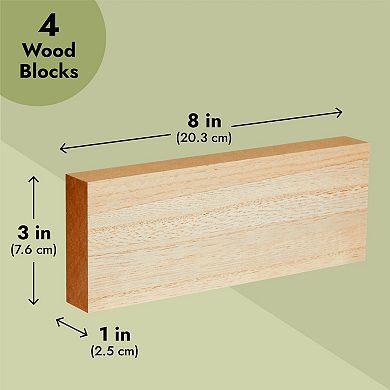 Unfinished MDF Wood Blocks for Crafts, Wooden Square Blocks for DIY (4 Pack)
