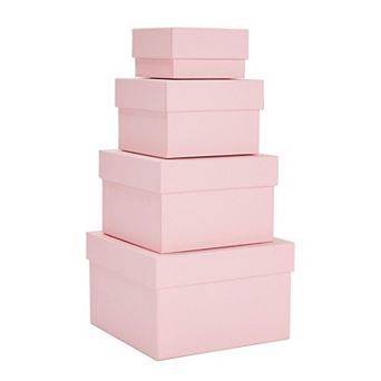 4 Pack Square Nesting Gift Boxes, Decorative Boxes With Lids In 4 Sizes, Pink