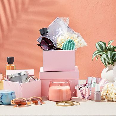 4 Pack Square Nesting Gift Boxes, Decorative Boxes With Lids In 4 Sizes, Pink