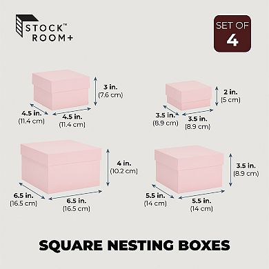 4 Pack Square Nesting Gift Boxes, Decorative Boxes With Lids In 4 Sizes, Pink